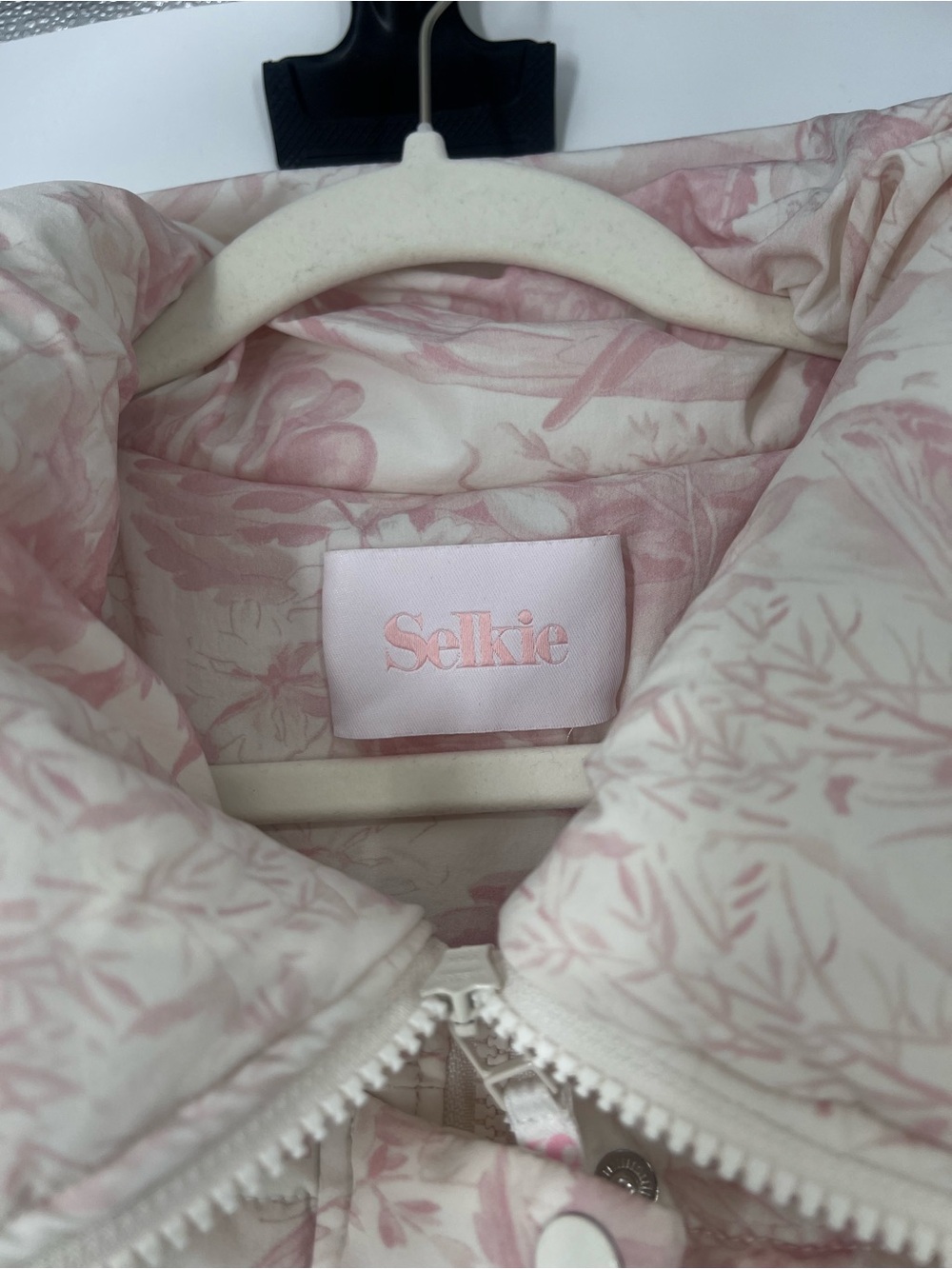 Selkie Pink White Floral Cropped Bow Sleeve Coquette Girly Puffer Jacket Large - Picture 5 of 9